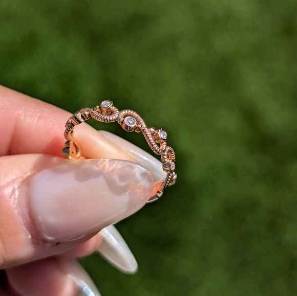 14K Rose Gold Diamond Milgrain Floral Vine Style Band Ring - Picture 4 of 10